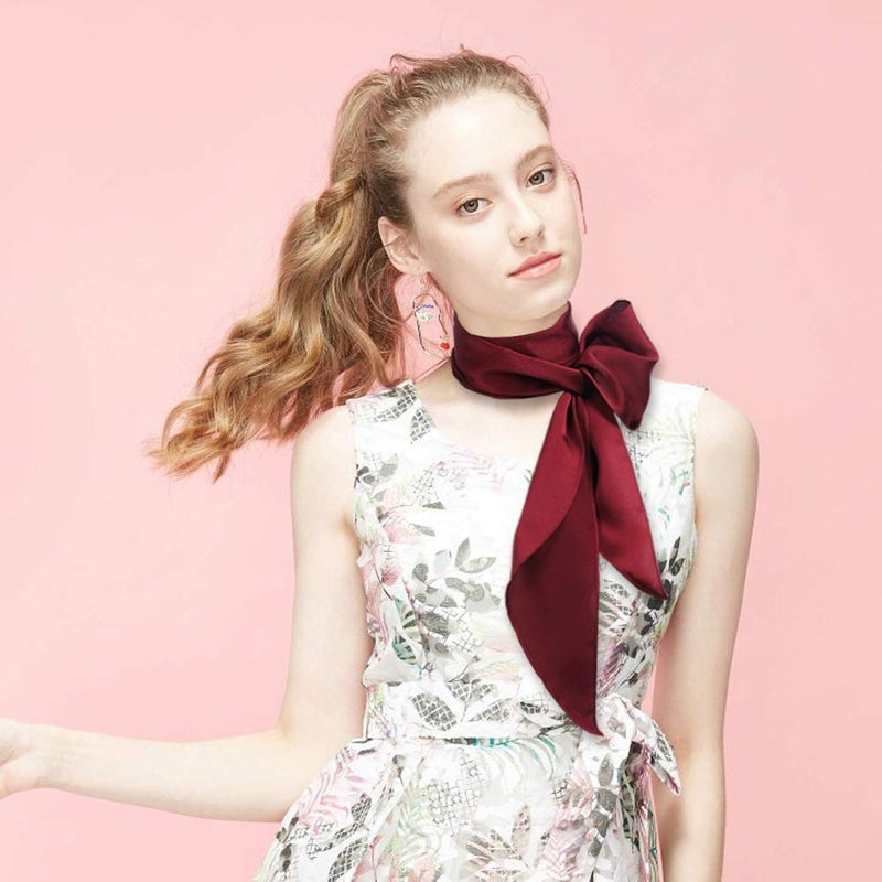 GERINLY Solid Neckerchief Vintage Wine Skinny Scarf for Prom 1920s Satin Ribbon Head Scarf Handbag Handle Wrap Pirate (Wine) - Image 4